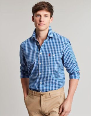 Joules España | Joules Camisa de popelina melocotón de corte clásico de Abbott NZ402212 guinga azul hombres