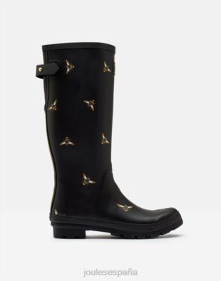 Joules España | Joules Estampado de botas de lluvia con refuerzo trasero ajustable. NZ402147 abejas metálicas negras mujer