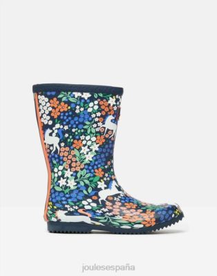 Joules España | Joules botas de lluvia flexibles enrolladas estampadas NZ402331 caballos de la marina chicas