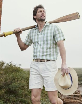 Joules España | Joules camisa de lino rompedor NZ402175 guinga verde hombres