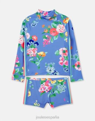 Joules España | Joules conjunto de camiseta y baúl para sarpullido junto a la playa NZ402291 flores azules chicas
