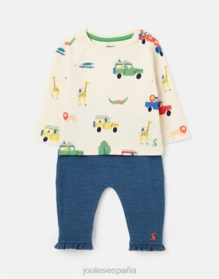 Joules España | Joules conjunto percy camiseta y pantalón 0-3 años NZ402427 safari crema criaturas