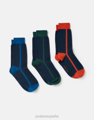 Joules España | Joules llamativos calcetines de algodón, paquete de 3 NZ402254 bloque de color azul marino hombres
