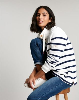 Joules España | Joules sudadera con cuello alzado Southwold NZ40222 raya crema azul marino mujer