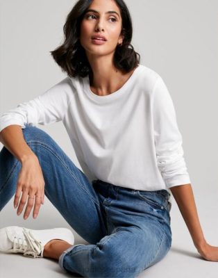 Joules España | Joules top de manga larga con cuello redondo holly NZ40262 blanco mujer