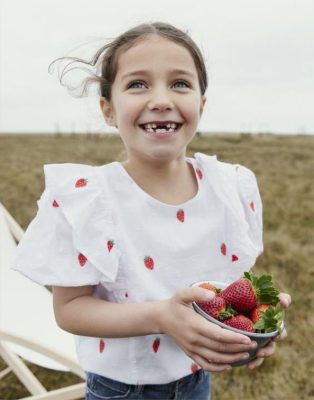 Joules España | Joules top lauren tejido con volantes NZ402318 mancha de fresa chicas