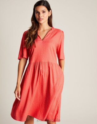 Joules España | Joules vestido corto con escote y volantes de Lotty NZ40297 punto rojo mujer
