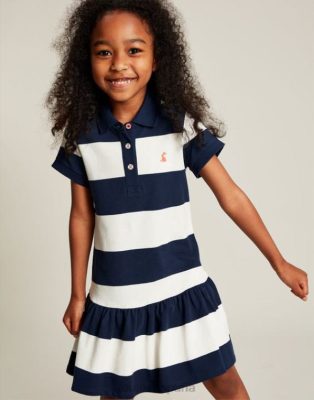 Joules España | Joules vestido polo manga corta orla 2-12 años NZ402310 raya crema azul marino chicas